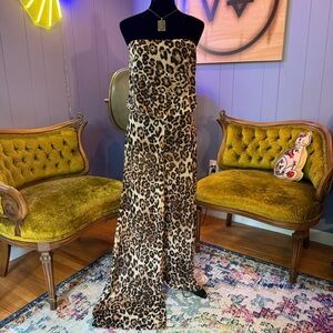 Vintage Y2K Leopard Print Semi-Sheer Wide Leg Jumpsuit Size Small